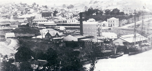 Brisbane Gas Company's Petrie's Bight gasworks on the Brisbane River, 1882.